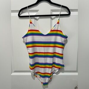 Rainbow Stripe Spaghetti Strap Body Suit with Snap Closure